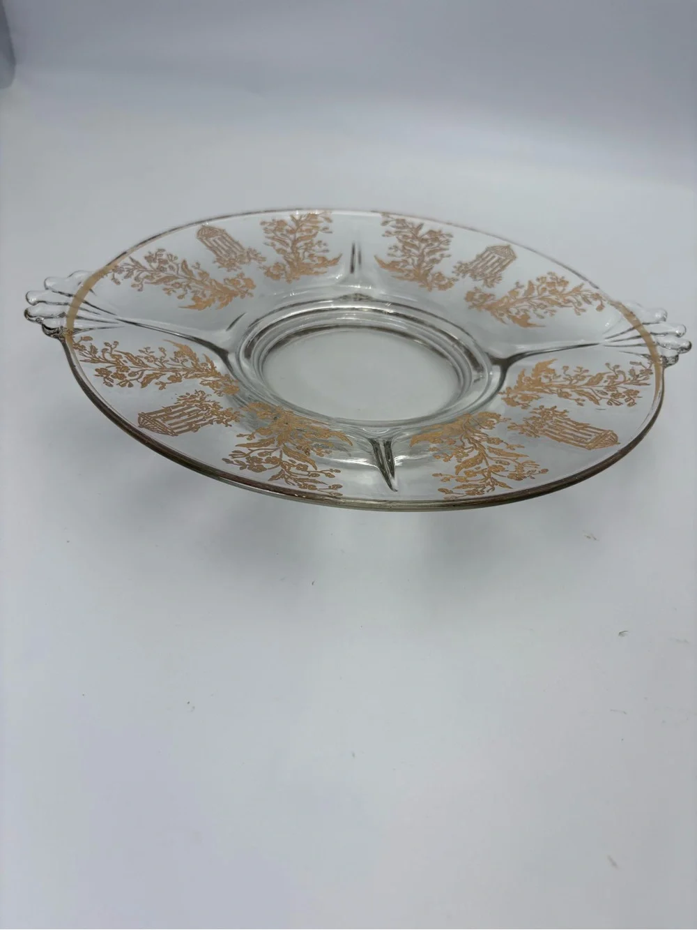 Vintage 1930s Paden Glass Serving Platter with Golden Gilt Decorations
